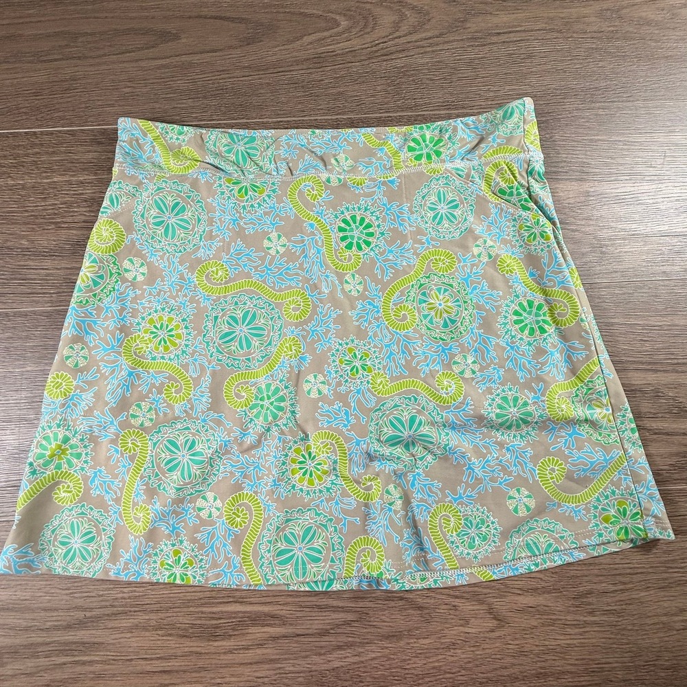 Southwind Apparel Womens Nautical Coral Print Active Skort Green Blue L Sporty